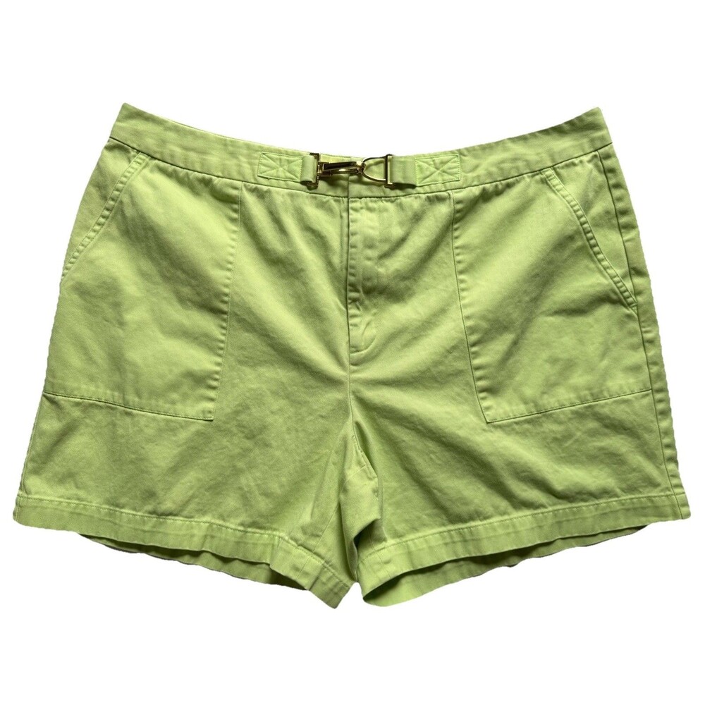 Chaps Women's Lime Green Malibu Utility Shorts 100% Cotton Size 16 Metal Buckle